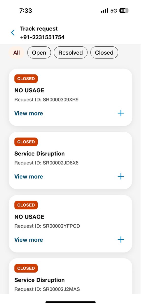 AmitSinghMD's tweet photo. Hey @JioCare , you have lost me as a customer due to your pathetic services  and sloppy customer service handling. I had Jiofibre connection which stopped working on 26th January. Had put multiple request for engineer visits but no one really did. Finally got a new connection from another service provider and put up a request for cancellation of connection on 4th February. Even that request has not been fulfilled and now bills have been generated and auto debited from my account. This is unacceptable. I am not interested in your services anymore and also I feed other service provider do value their customers more. Please cancel my connection and do not expect any payment from my in future (if you continue generating bill fraudulently).
I have attached screenshots of all service request raised. All closed without any resolution. This is abominable @reliancejio