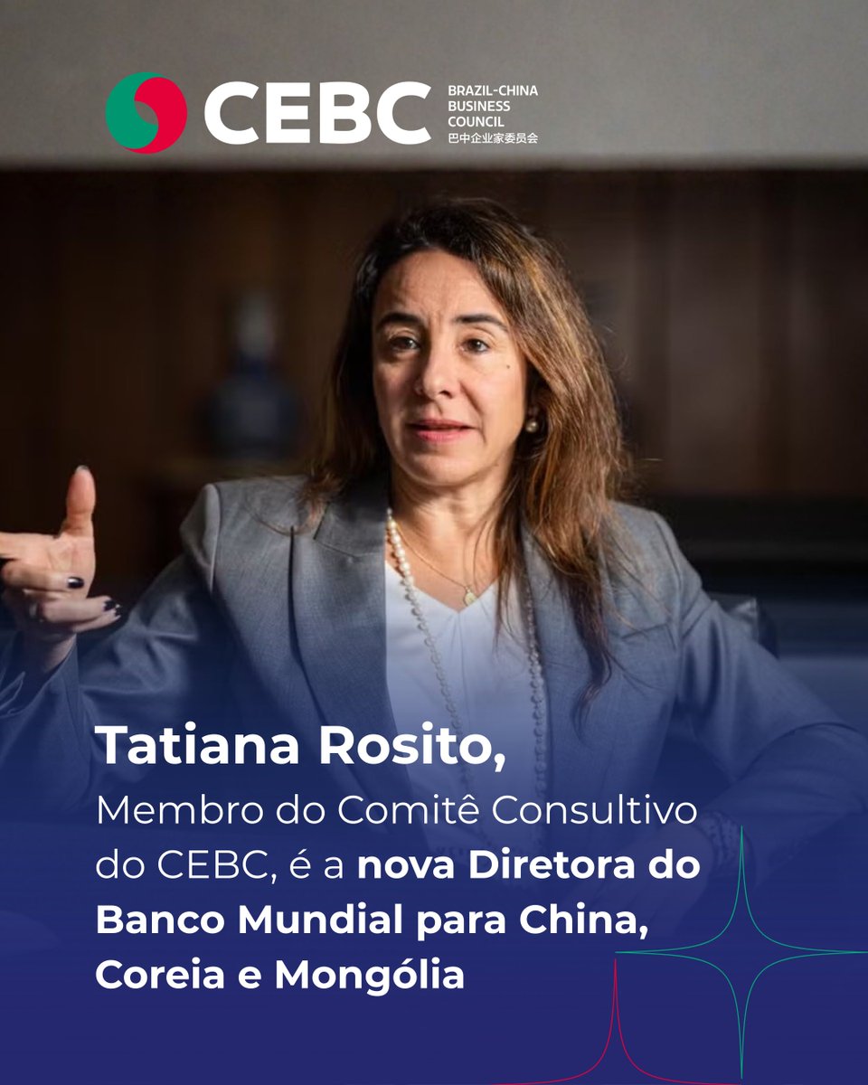 O CEBC celebra a nomeação da Embaixadora Tatiana Rosito como Diretora do Banco Mundial para China, Coreia do Sul e Mongólia.

👏Desejamos sucesso nessa nova etapa!

#BrasilChina #BancoMundial