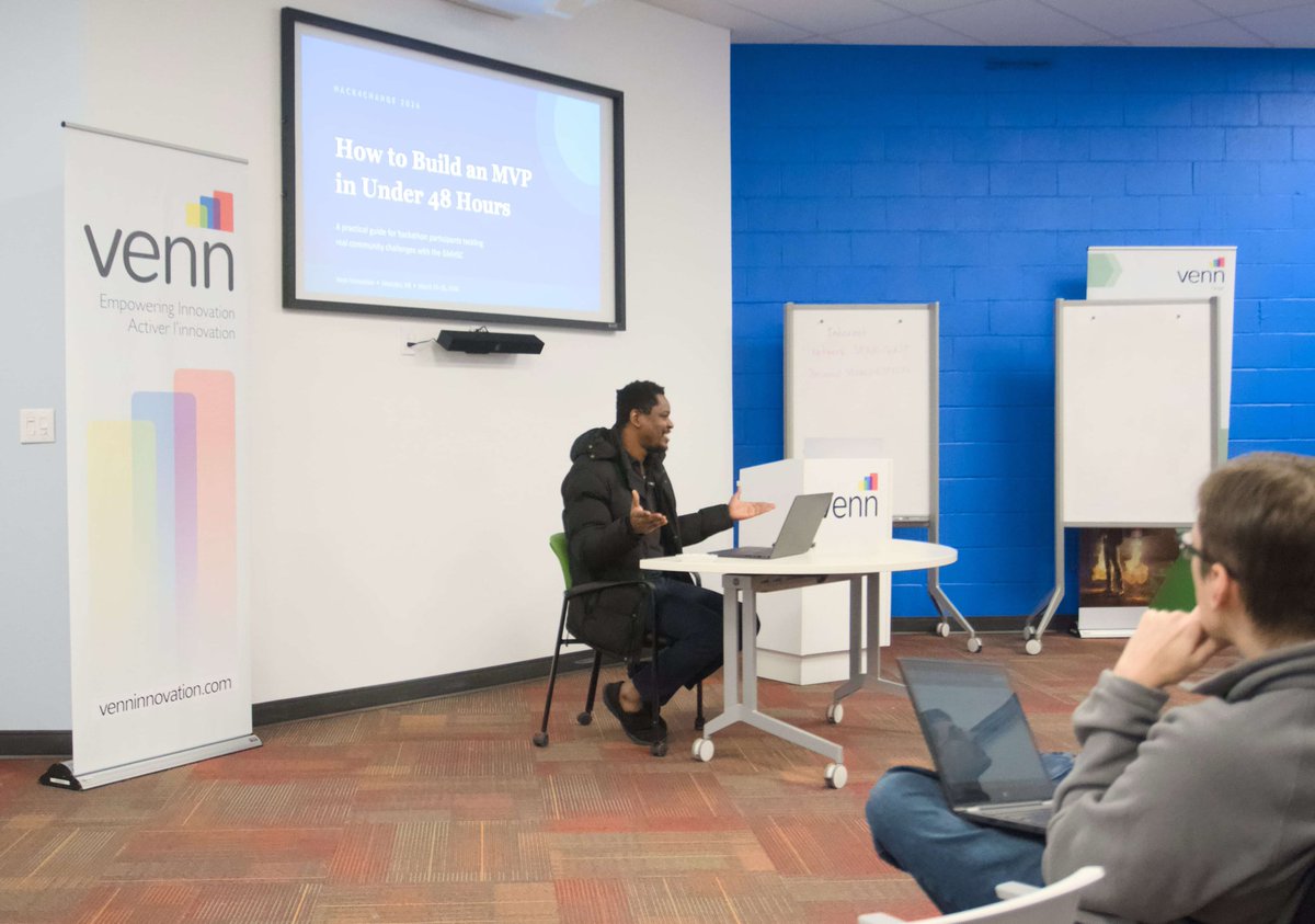 PsudoMike's tweet photo. Tonight I walked a room full of developers, designers and innovators through "How to Build an MVP in Under 48 Hours" at @VennInnovation.
10 days until Hack4Change 2026 kicks off. 48 hours.
Moncton, the future is loading.
#Hack4Change #CivicTech #Moncton https://t.co/qbLHpBcFkk