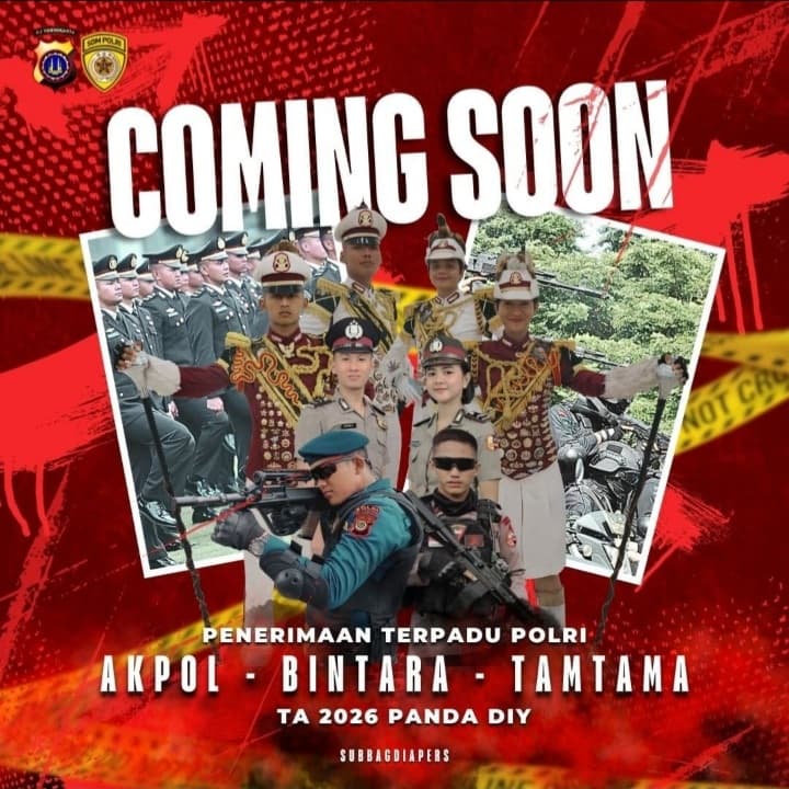 DirmanDirm97435's tweet photo. Coming Soon..!!!
PENERIMAAN TERPADU POLRI..
AKPOL-BINTARA-TAMTAMA
“Pemuda pemudi Bantul, saatnya menunjukkan potensi! Persiapkan diri, latih fisik, dan kuasai materi. Jadilah bagian dari Polri 💪🚨”
#news #update #polri #poldadiy #polresbantul #polres #bantul #indonesia https://t.co/l3Ldez7ZLs