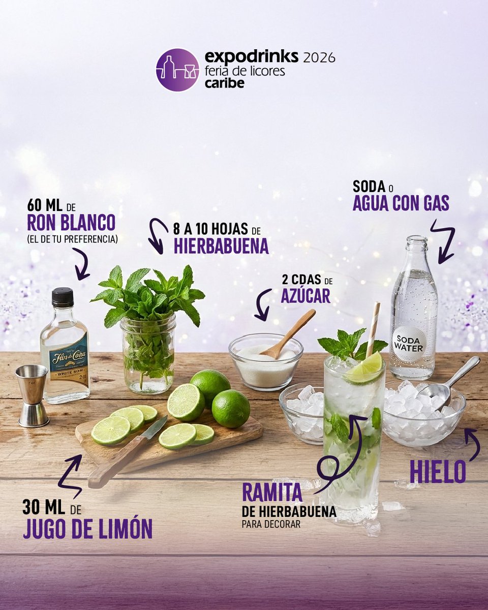feriaexpodrinks's tweet photo. 🍃 ¡Antójate de un mojito refrescante! 🍹 Prepararlo en casa es más fácil de lo que imaginas.
En Expodrinks celebramos las bebidas que nos inspiran y los sabores que nos unen.

¿Te animas a prepararlo? 👀🍋

#Expodrinks #Mojito #Coctelería #Cócteles #Bartender #DrinksLovers https://t.co/TBN3vJH4Ej