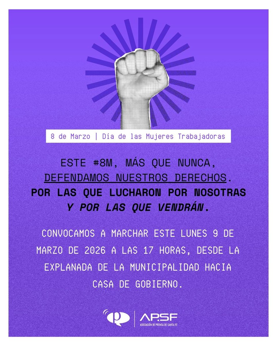 📢Este lunes 9/3 nos volvemos a encontrar para defender nuestros derechos ♀️
📍17 hs Explanada de la Municipalidad 
📍Marchamos a Casa de Gobierno
💪Abajo la reforma. No a la precarización de la vida
