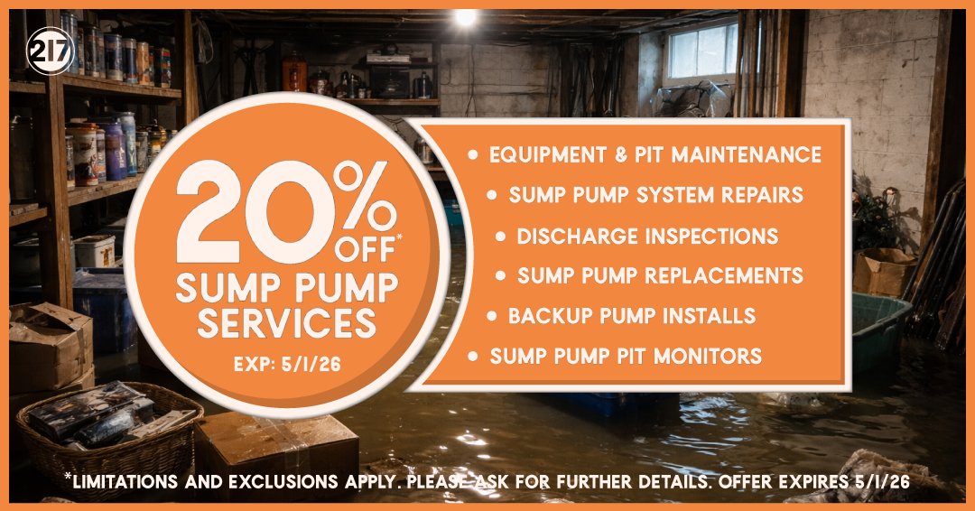 You know what they say! 🌧️🌼
April showers bring...flooded basements? 😱

Call/text us today at (217) 281-1650 to schedule your appointment, or you can always book your service online at 217inc.com/request-servic…