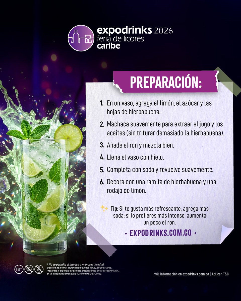 feriaexpodrinks's tweet photo. 🍃 ¡Antójate de un mojito refrescante! 🍹 Prepararlo en casa es más fácil de lo que imaginas.
En Expodrinks celebramos las bebidas que nos inspiran y los sabores que nos unen.

¿Te animas a prepararlo? 👀🍋

#Expodrinks #Mojito #Coctelería #Cócteles #Bartender #DrinksLovers https://t.co/TBN3vJH4Ej