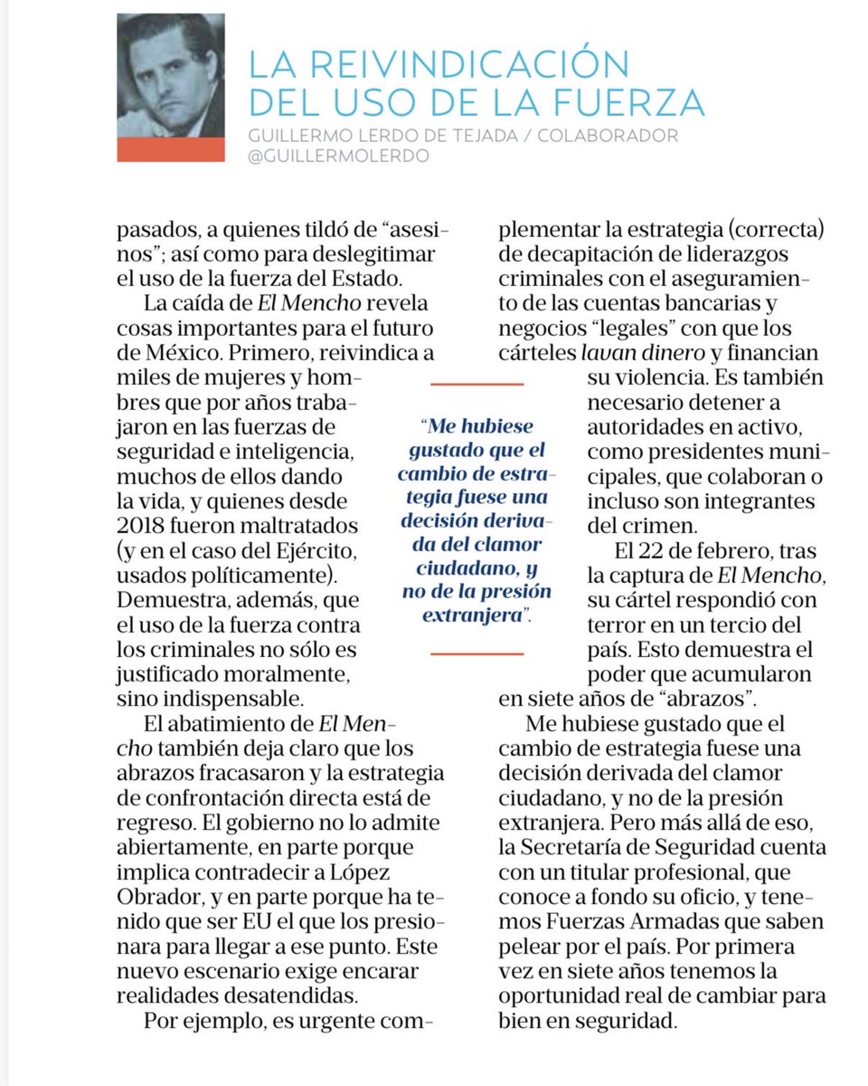 El narco aprovechó 2018-2025 para ganar territorio y poder.

Tras la caída del Mencho, no basta repudiar la política de “abrazos”. El Estado necesita fortalecer sus capacidades de reacción, inteligencia y tecnológicas para imponerse.

Mi columna de hoy en el <a href="/heraldodemexico/">El Heraldo de México</a>.