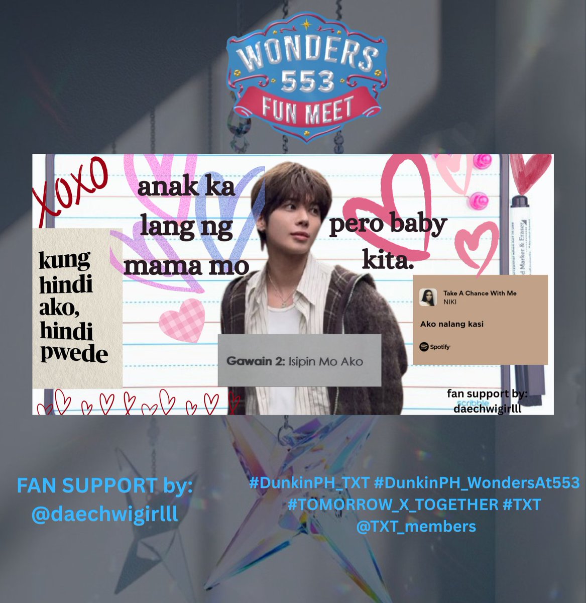 𓂃˖˳·˖ ִֶָ ⋆★⋆ ִֶָ˖·˳˖𓂃 ִֶָ
TXT Dunkin' Wonders 5:53
BABE-by ko si Taehyun hand banner 🍼
Fan support by: <a href="/daechwigirlll/">Sah 🍒🥢</a>

⭐️ like &amp; qrt
⭐️ 1:1
⭐️ open for trade

loc: tba
See you MOAhals 💙

#DunkinPH_TXT #DunkinPH_WondersAt553
#TOMORROW_X_TOGETHER 
<a href="/TXT_members/">TOMORROW X TOGETHER</a>