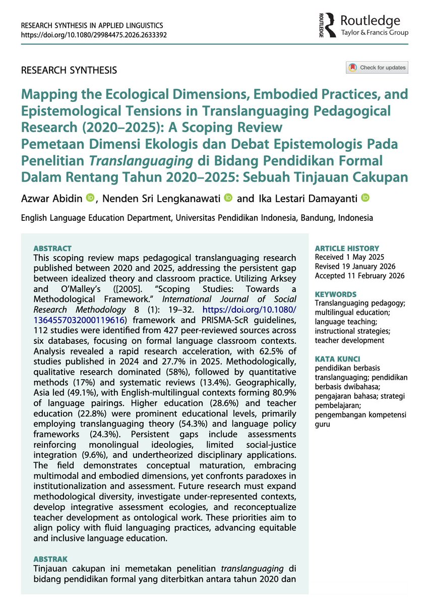Research Synthesis in Applied Linguistics tweet media