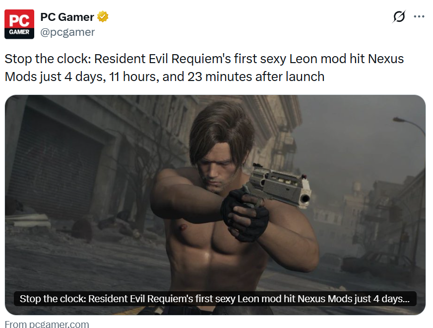 Grummz's tweet photo. Game journalists are complete hypocrites. 

They promote RE Leon sexy mods but not Stellar Blade.

That's because they are retarded. You should never take arguments arguments from them seriously. https://t.co/LYhrcd95eo