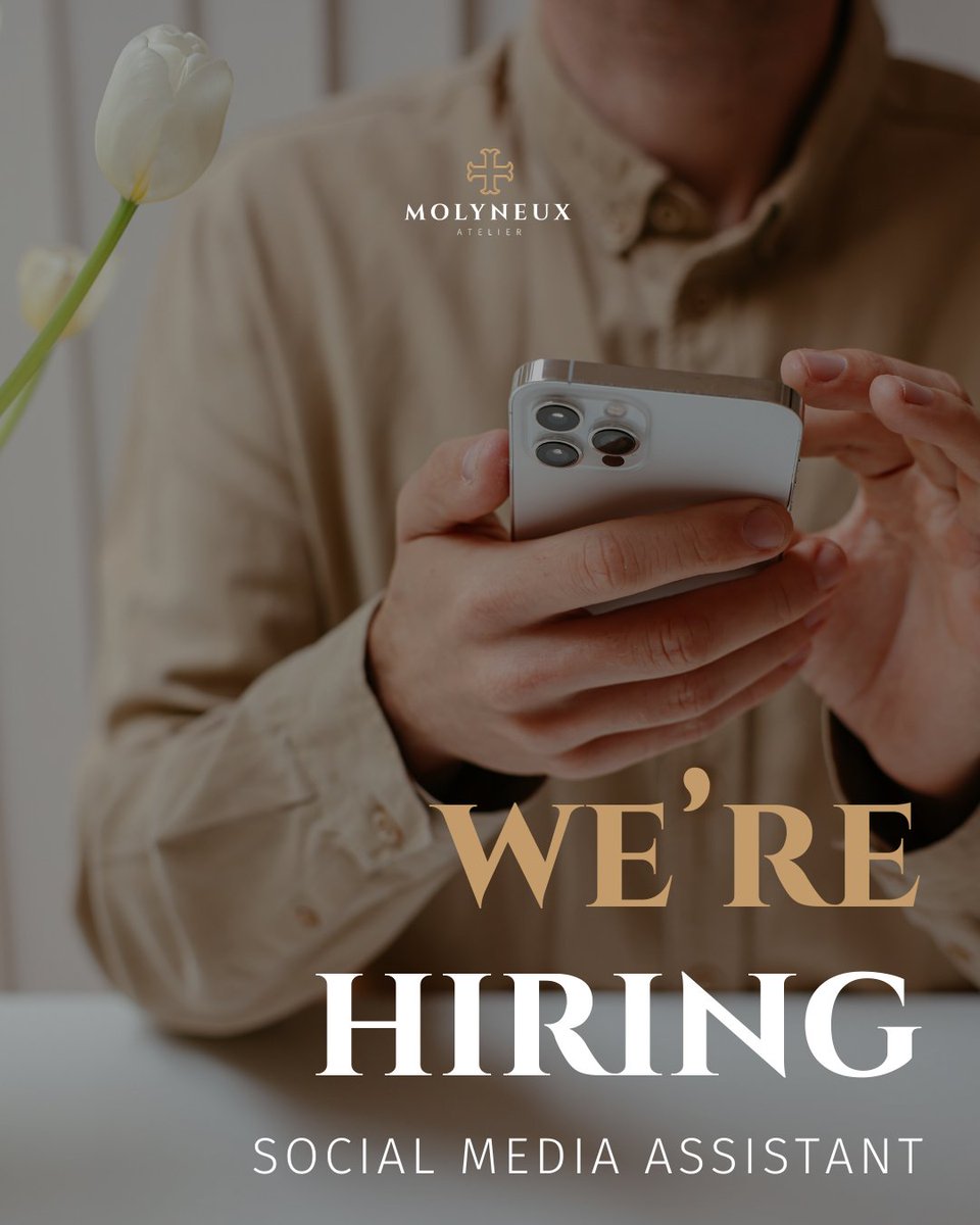 MolyneuxMPR's tweet photo. 🚨 We’re Hiring: Social Media Assistant 

Molyneux Marketing is looking for a Social Media Assistant to support our client accounts with content creation, publishing, copywriting, and light editing (Canva, CapCut, native tools). https://t.co/cLDaa5A1mn