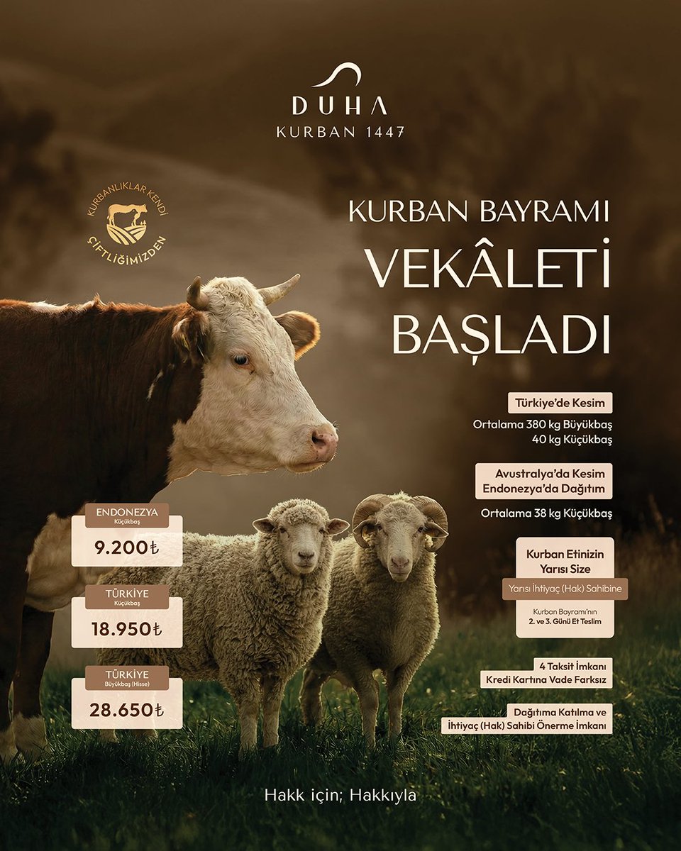 DuhaKurban's tweet photo. DUHA Kurban 1447 Vekâlet Alımı Başladı.

📷 Vekâlet vermek ve detaylı bilgi için
📷 https://t.co/BJN6pz4Rvj
DUHA
Hakk için; Hakkıyla. https://t.co/x0uW2Bh65j