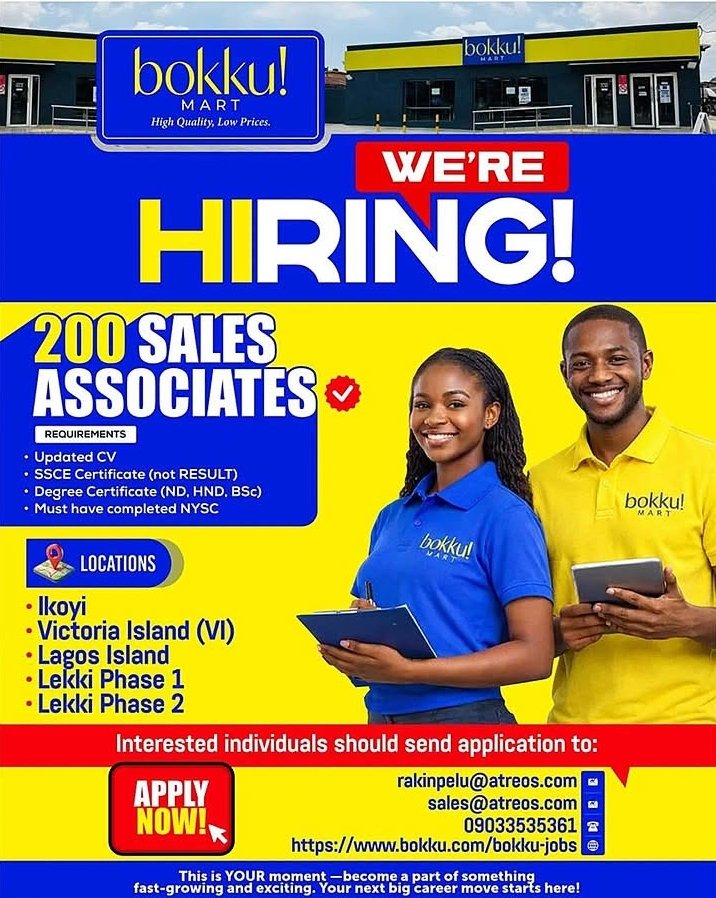 tohire_ng's tweet photo. bokku! is hiring 🔔 

WE’RE HIRING! 💥

Ready to level up your career? Bokku! Mart is hiring 200 Sales Associates across these locations below!
📍Ikoyi • VI • Lagos Island • Lekki 1 • Lekki 2

If you’re driven, passionate, and excited to grow, we want YOU on our team.
Let’s build something amazing together! 💙💛

📩 Apply today! Send your CV to rakinpelu@atreos.com or sales@atreos.com
📞 Phone: 09033535361
👉 More info: https://t.co/E3rk0UaLl6

Don’t wait. Your future starts NOW.
