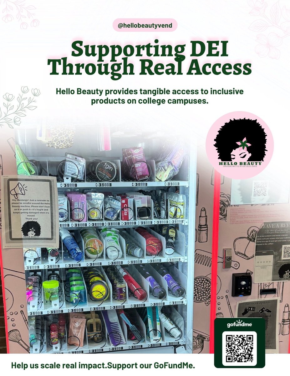 HelloBeautyvend's tweet photo. Supporting DEI through real access.

Hello Beauty is working to expand access to inclusive beauty and personal care products on college campuses.

Representation matters — and access should too.

Support or share 👉 https://t.co/YwYkTzM0K6 https://t.co/2guadn5LD9