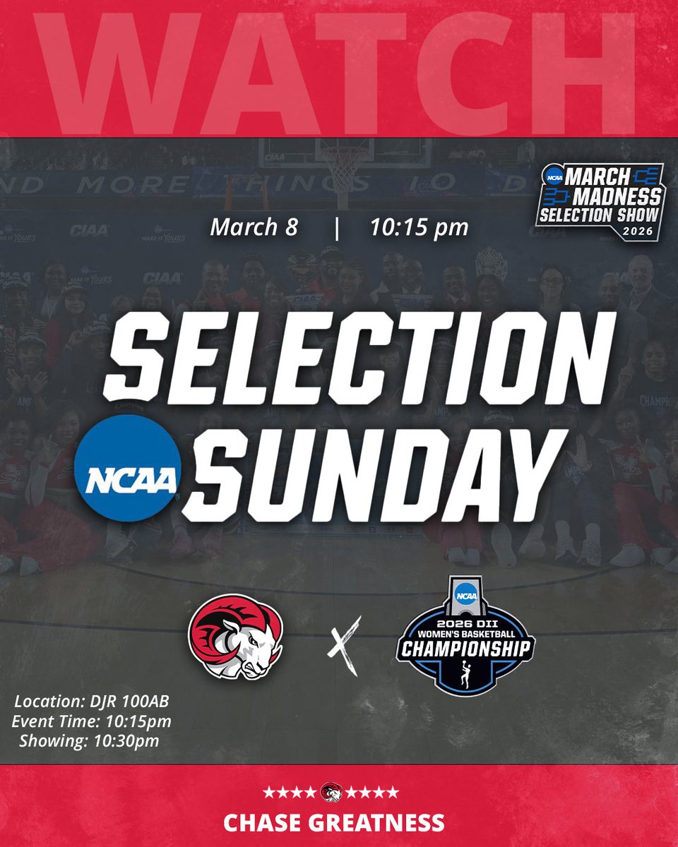 WSSU_Athletics's tweet photo. 🏆 FIRST. EVER. CIAA. CHAMPIONS. 🏆
Watch our Lady Rams find out their NCAA DII Tournament seeding LIVE: 📺 Sunday, 3/8 | 10:15 PM 🔗 https://t.co/r3K23qlqiA

#RamsUp #CIAAChampions https://t.co/0EXYpoGQ4F