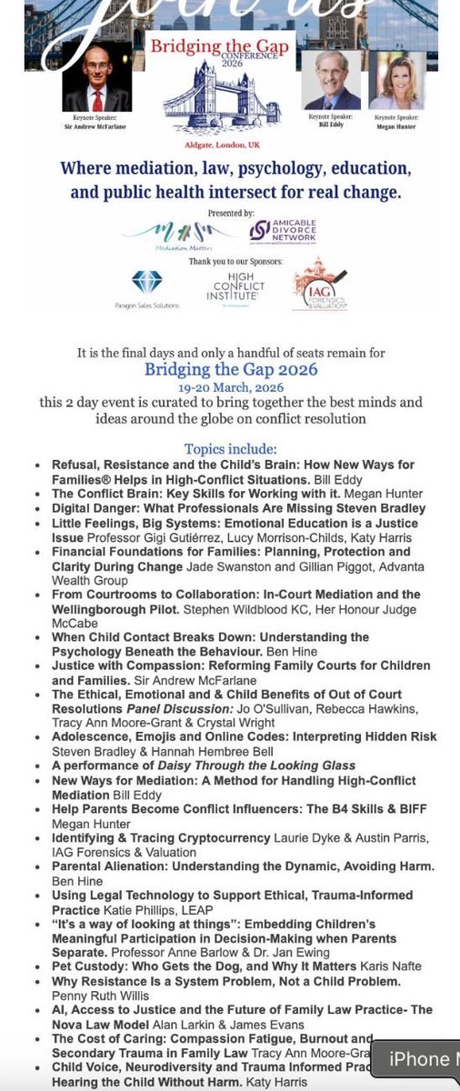 <a href="/JoDQC/">Prof Jo Delahunty KC</a> But when the President of the FC provides keynote address at conferences like these, it gives the implicit impression this is what our family court system sees as validated. Not one single mention of Domestic Abuse on its agenda for “Reunification” &amp; PA- , just *High Conflict*