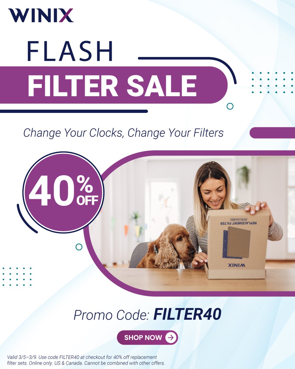 Flash Filter Sale Starts Now! ⏳✨

Save 40% on all Winix replacement filters and humidifier accessories with code FILTER40 — refresh your home’s air and breathe easier. Hurry, this flash sale ends 3/9!

🛒 Shop now: winixamerica.com

#Winix #FlashSale #FilterDeals