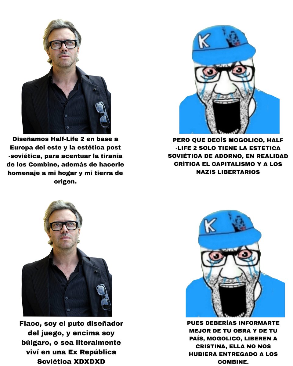 "jaja se ofendieron los libertos, ahora me hago el chad y vuelvo a postear sobre que Half Life es una crítica al capitalismo libertario. Si sos libertario y te gusta Half life, sos pelotudo Jijiji tengo la cabeza cojida por la política" 

Síndrome del mogólico deberían llamarte.