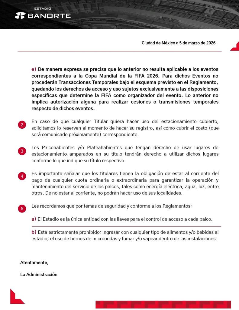 Importante información para tenedores de palcos y plateas en el <a href="/EstadioBanorte/">Estadio Banorte</a>