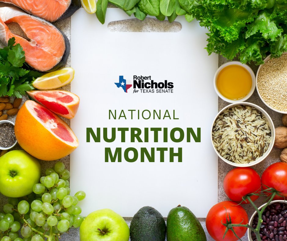 SenatorNichols's tweet photo. March is National Nutrition Month, a time to highlight how nutritious choices improve the well-being and quality of life in our communities. Even small changes in daily routines can make a big difference for individuals and their families. #NationalNutritionMonth #txlege https://t.co/aaBjg4kbxL