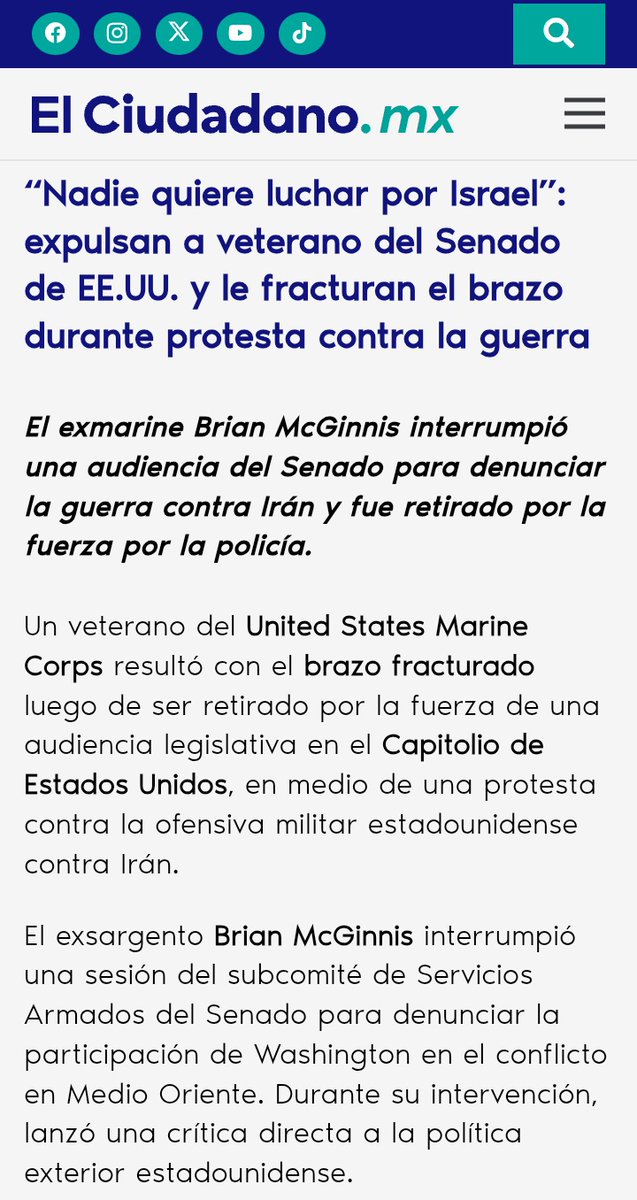 Liam__Grayson's tweet photo. 🇺🇸 LE ROMPIERON EL BRAZO IZQUIERDO POR GRITARLES: ¡NADIE QUIERE PELEAR POR ISRAEL!. 👑🤮

Al Veterano Marín, llamado Brian McGinnis, el día 4 de Marzo del 2026, le rompieron el brazo izquierdo, por interrumpir al congreso del Capitolio de Estados Unidos, donde les gritó a los legisladores: ¡NADIE QUIERE PELEAR POR ISRAEL!. Por lo cual la seguridad de el recinto lo sacó a la fuerza con mucha violencia al oponerse a la Guerra de Israel y Estados Unidos contra Irán.

Y ésto sucede en el país de las libertades, del Pedófilo @realDonaldTrump.

#FuckTrump🖕🏻🖕🏻🖕🏻
#FuckNetanyahu🖕🏻🖕🏻🖕🏻 
#KillerTrump
#StupidKing
#TrumpHitler
#TrumpPedophile 
#EpsteinFiles
#EpsteinTrumpFiles
#EpsteinTrumpCoverUp
