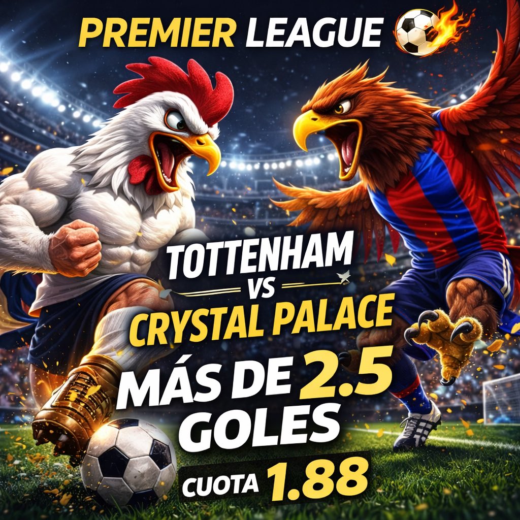 🚨⚽ PREMIER LEAGUE ⚽🚨
🐓 TOTTENHAM 🆚 🦅 CRYSTAL PALACE
⚽ MÁS DE 2.5 GOLES
💰 CUOTA 1.88