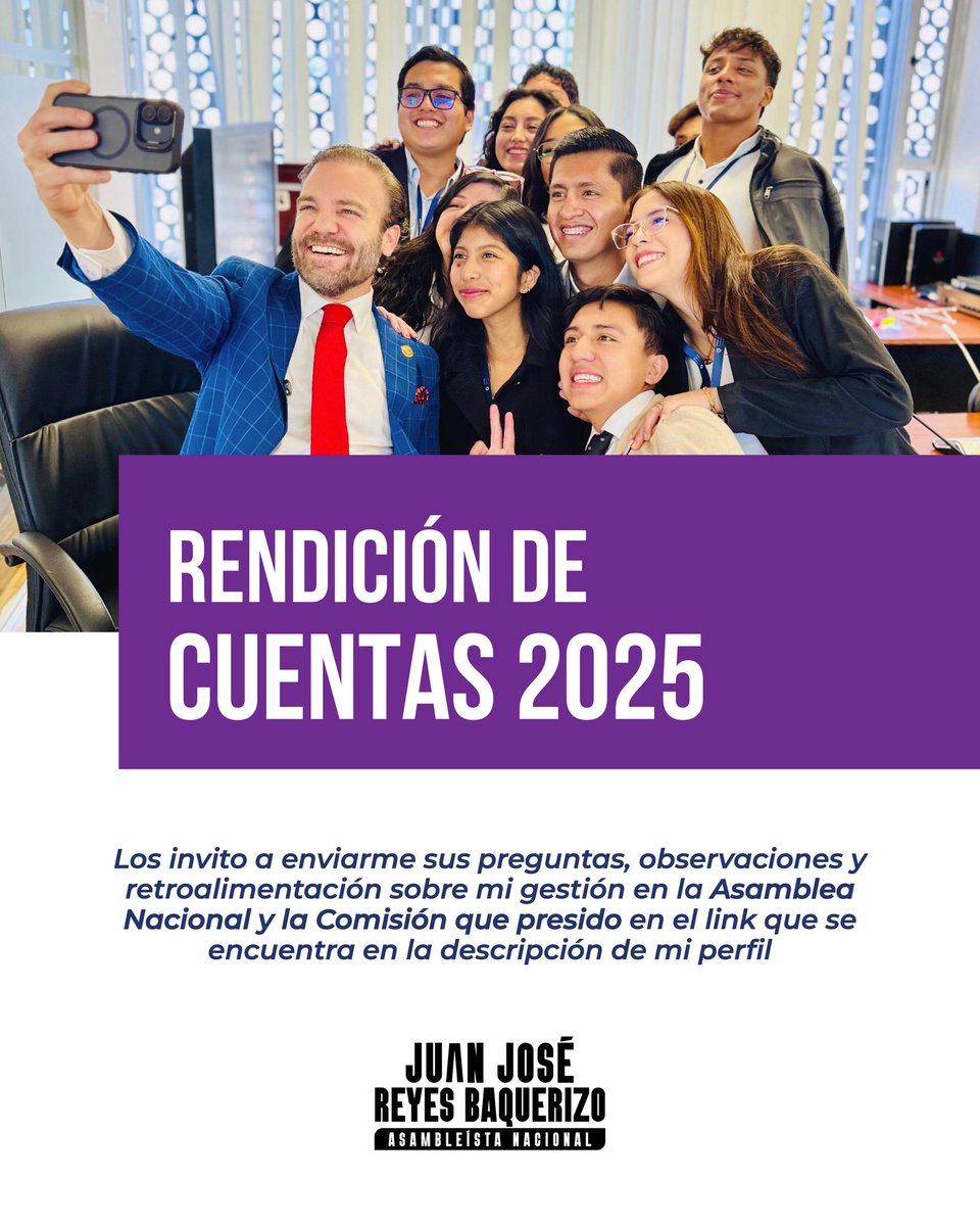 totoreyesb's tweet photo. ¡Tu voz cuenta, construyamos leyes juntos!

Abrimos la convocatoria oficial para recibir tus aportes, inquietudes y propuestas respecto al período 2025. Desde el principio de mi gestión, habilité el Buzón Ciudadano reafirmando mi compromiso con la escucha a la ciudadanía. 

Déjame tu comentario en el siguiente enlace 🔗 https://t.co/zlVRTTGtet desde el 05 hasta el 31 de marzo.

Juntos hacemos #ElNuevoEcuador 🇪🇨.