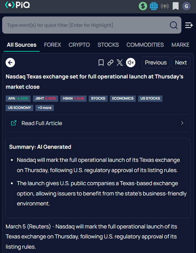 PiQMarkets's tweet photo. Nasdaq Texas exchange set for full operational launch at Thursday's market close

More Here → https://t.co/hQGsAVAkxf https://t.co/pmrSiTxITU