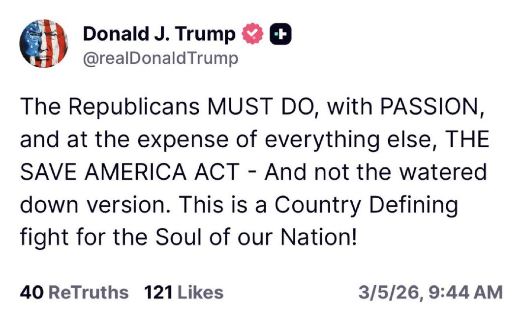 JustJenRX's tweet photo. Dear @POTUS, the Republicans are not passing THE SAVE AMERICA ACT, because of people like @SenMcConnell and @LeaderJohnThune are blocking that from passing. 

It takes ONLY 5 Republicans to stand up and remove Thune, but no one in the @SenateGOP HAS THE BALLS to do it. 

Also, I feel like you should call in @VP Vance to get to the Senate and start kicking ass and taking names!!!
