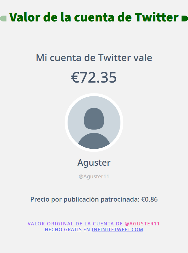 Mi valor en Twitter es de: €72.35

➡️ infinitetweet.me/account-worth?…