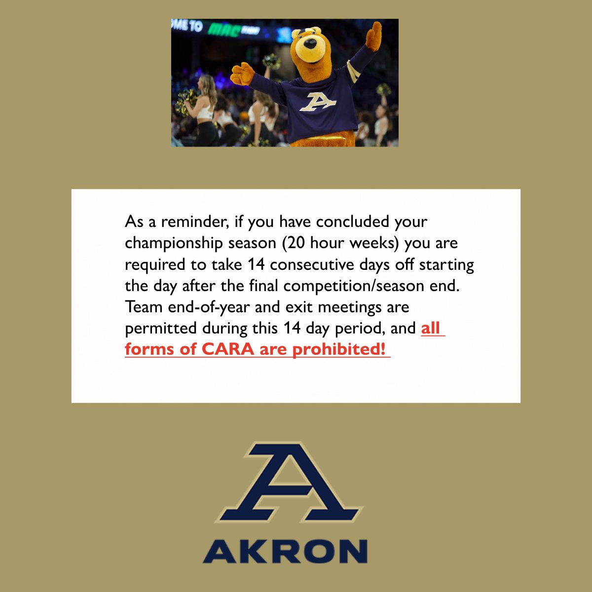 Coaches and Staff- as you wrap up your seasons, here is a great CARA reminder about the Time Management Plan requirements.