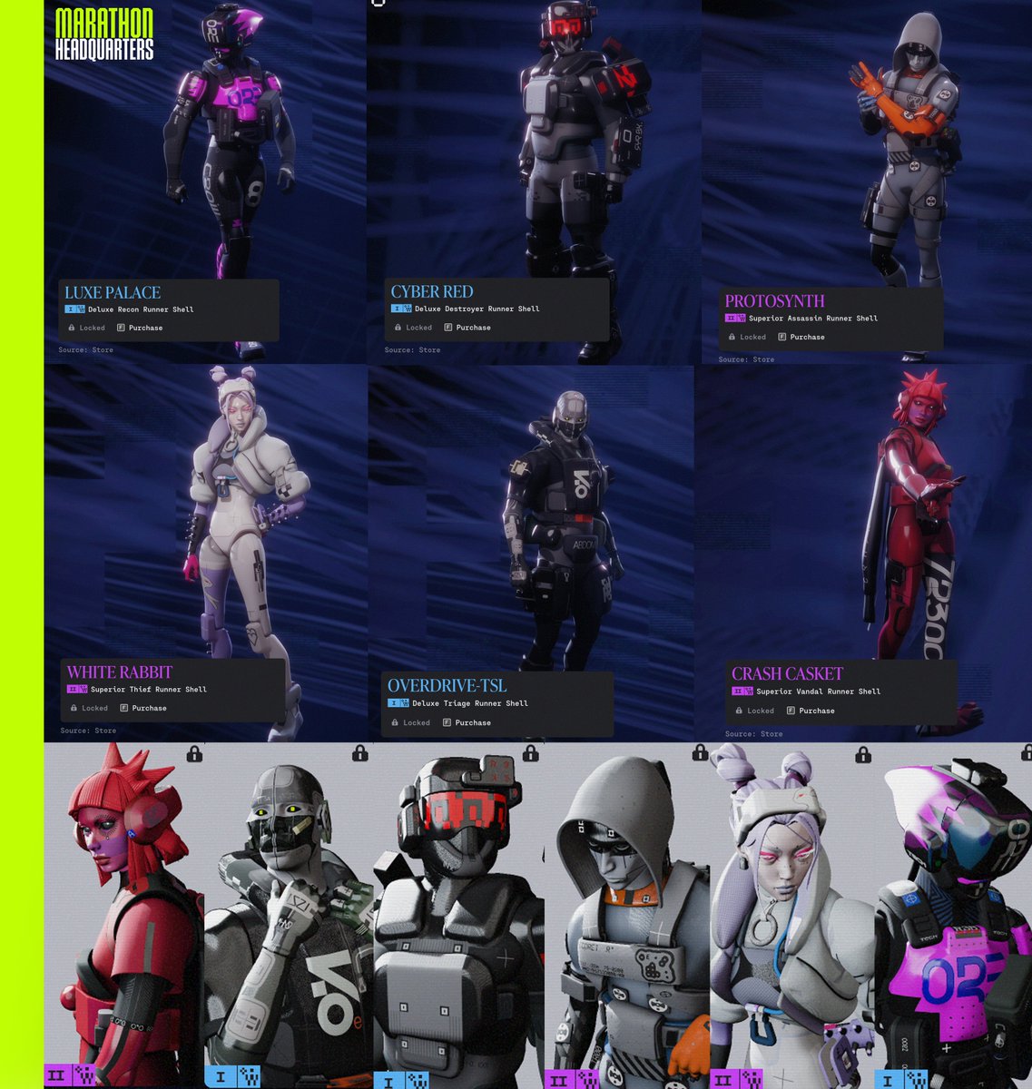 All purchasable skins for each Runner Shell at launch