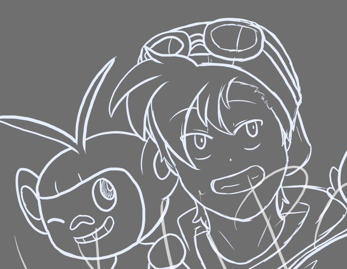 Un cachito del dibujo que estoy haciendo (hice por tercera vez a Ambipom y ahora me gusta más como se ve que en mis otros dos intentos xd)
Aun hay cosas que debo de retocar a Gold, pero poco a poco uwu
