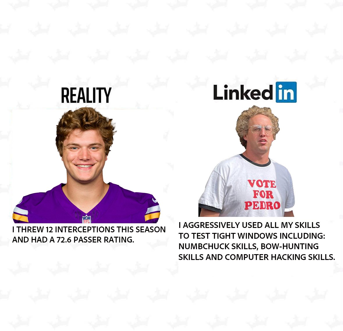 PatrickWCutler's tweet image. JJ Mccarthy on Linked-in.  #minnesotavikings #badnapoleon #nflmemes
