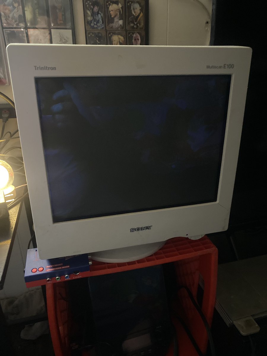 Sony trinitron multi scan E100 monitor with a retro upscaler, vga to hdmi converter!  Snagged it for free among other CRT TVs!  Headed this Friday or Saturday to help my sister clean out her works storage and hopefully snag more! 🙏
