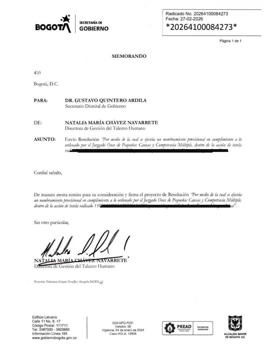 SUNETBogota's tweet photo. #LucharSíSirve

@GobiernoBTA resuelve finalmente realizar el nombramiento provisional en cumplimiento de fallo judicial, de un afiliado a @SUNETBogota con estabilidad laboral reforzada por pre-pensión. 

#SUNETSuSindicatoEstatal https://t.co/LJdHNicHhR
