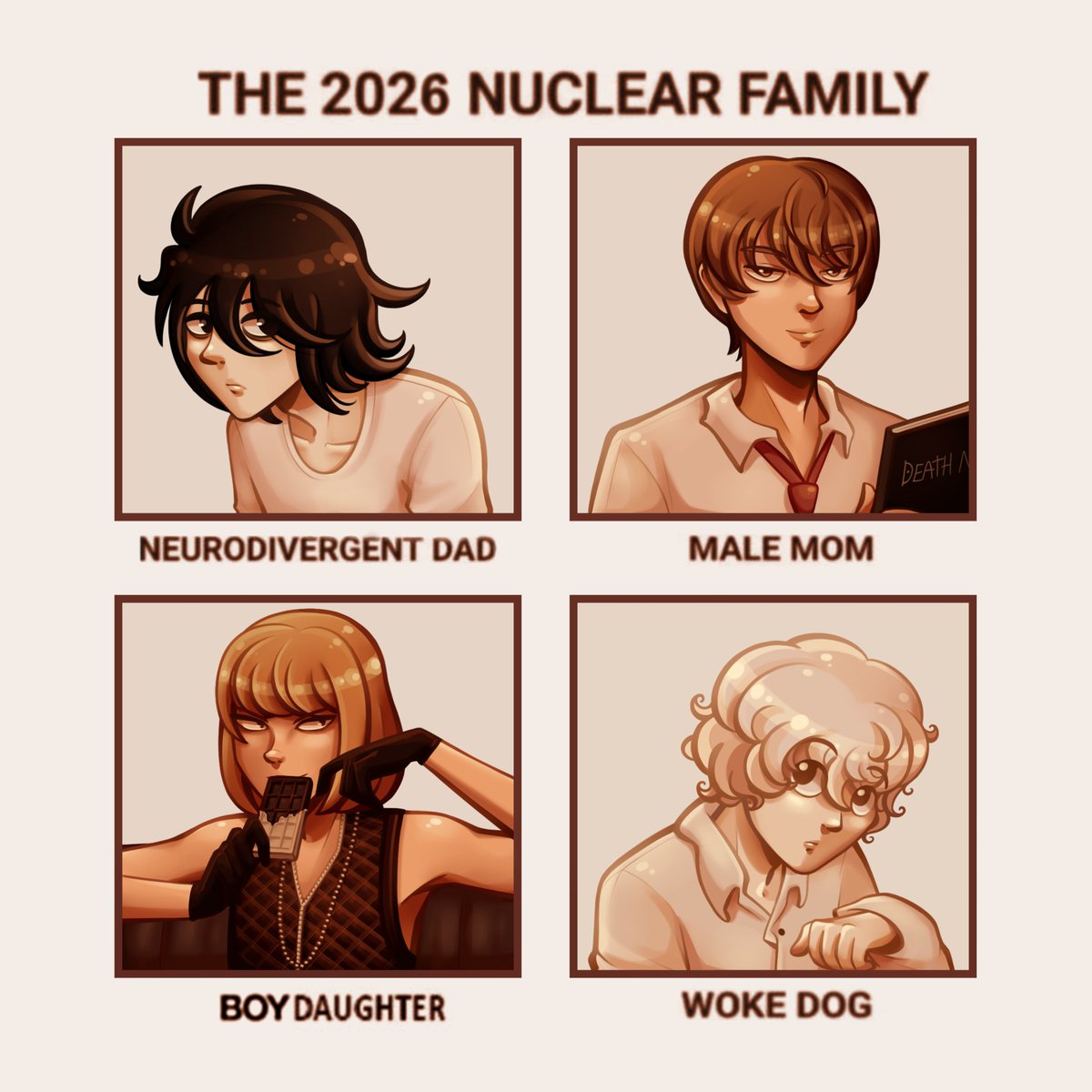 ronofidas's tweet photo. the 2026 nuclear family 
#deathnote https://t.co/1UYESvvLEu