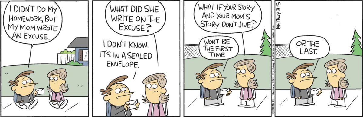ComicsKingdom's tweet photo. When you put more effort into the excuse instead of the actual homework 😂 #TakeitfromtheTinkersons #Relatable #SchoolProblems https://t.co/znZ2Z9nHmf
