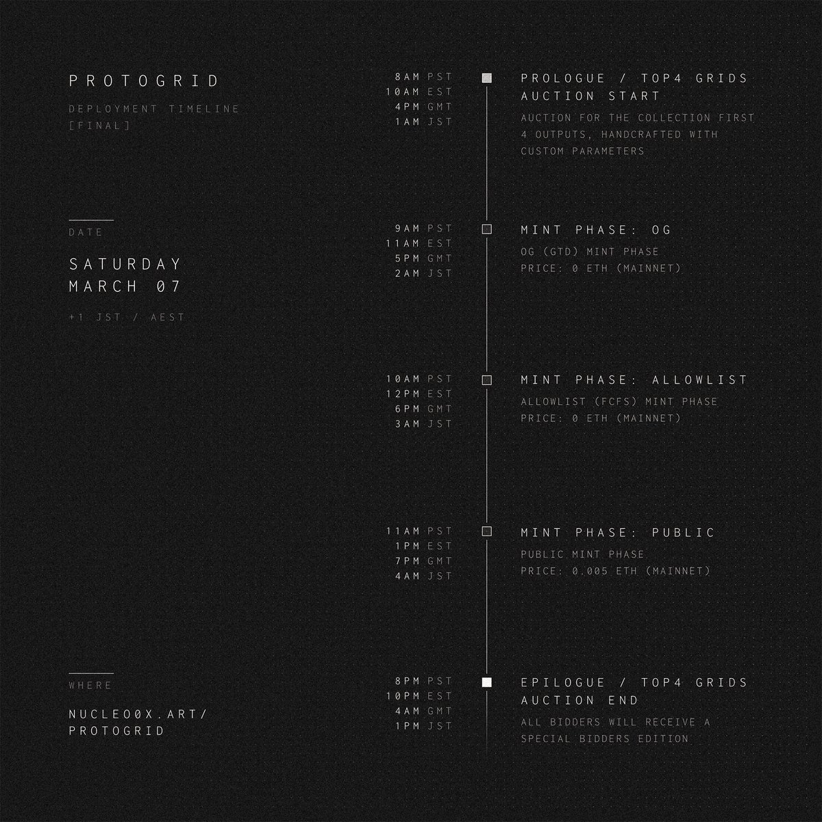 GM ⚪️

Protogrid mint schedule, FINAL
Saturday, March 07