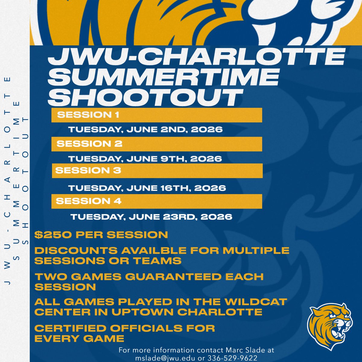 Coach_MSlade's tweet photo. 🚨Our 2nd Annual Summertime Shootout for High School VARSITY and JV programs is officially open for registration!🚨

- Held every Tuesday in June on the campus of JWU-Charlotte
- Each session guarantees TWO games
- Certified officials for every game

email mslade@jwu.edu for info https://t.co/p5TG54VefF