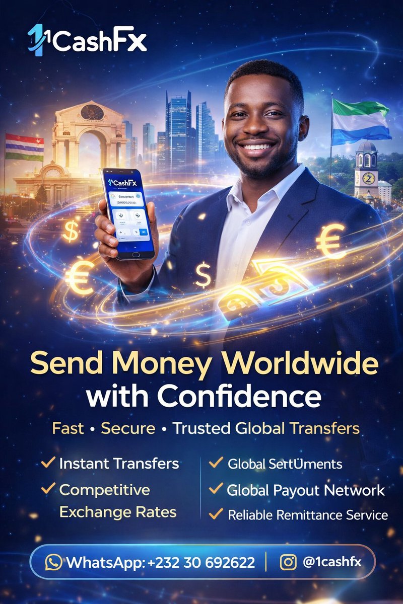 1cashfx's tweet photo. Send money worldwide with confidence. 🌍💸With 1CashFX, international transfers are simple, fast, and secure. 📱 WhatsApp: +232 30 692622
📸 Instagram: @1cashfx#1cashfx #moneytransfer #sendmoney #remittance #globaltransfers #fasttransfer #securetransfer #digitalfinance https://t.co/O02Zk4up9a
