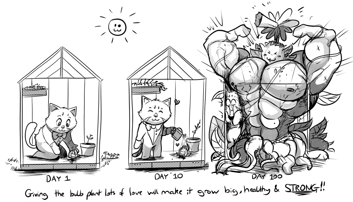 GentKittyArts's tweet image. Enjoy a lil mini comic for Spring time!! :3

Gent grows a daffodil

#comic #strip #bara #muscle #spring