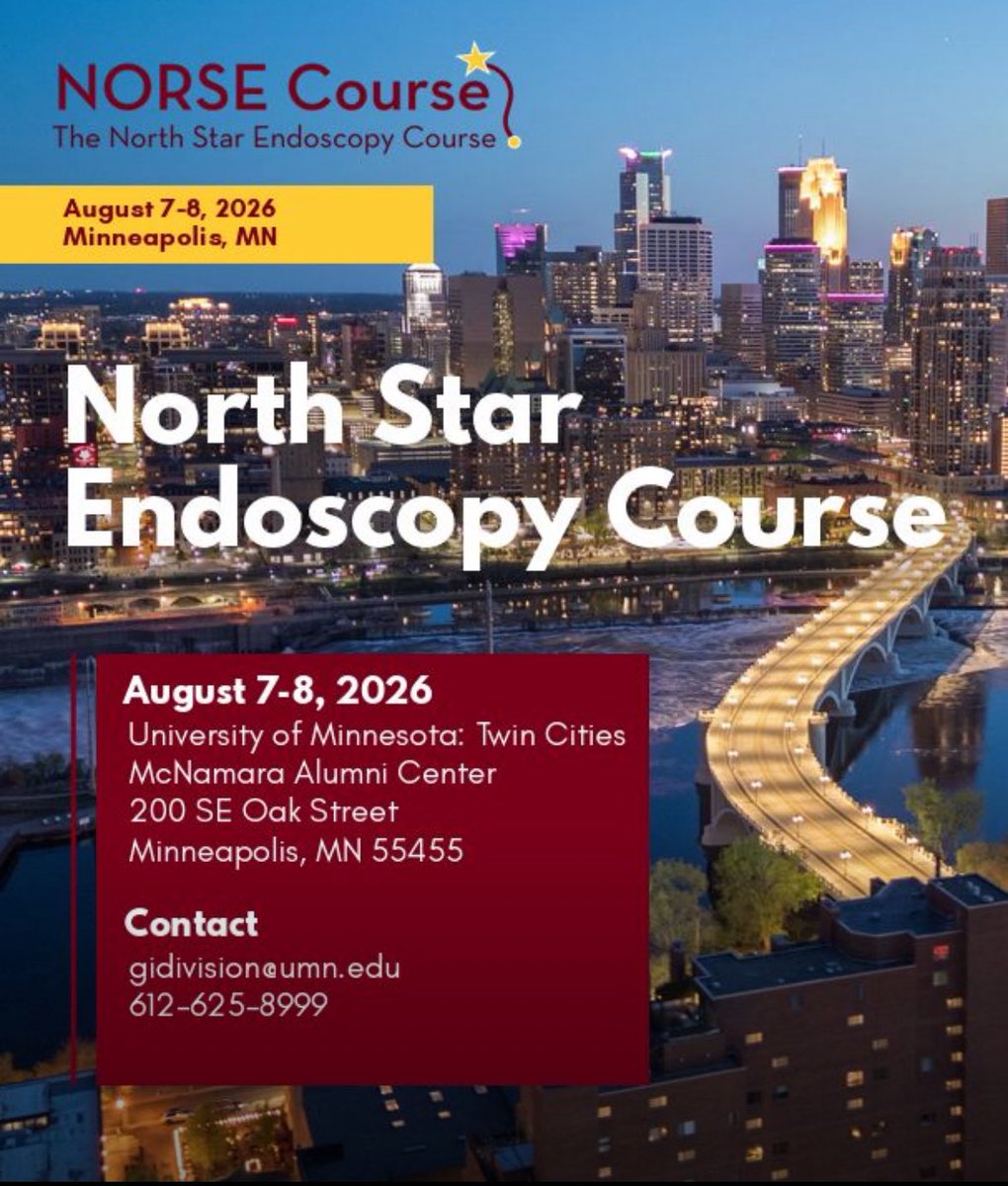 BilalMohammadMD's tweet photo. Looking forward to going back to see my #Minnesota family & beyond !

The inaugural #NORSE 🔥🔥 Course !

✅ Live Endoscopy
✅ Outclass didactics 
✅ Networking 
✅ Hands on sessions

📣 #GIFellows & #Trainees - Travel grants are available - not to miss opportunity !

Kudos to @StuartKAmateau @DirweeshMD @trikudanathan for an amazing line up !

https://t.co/cqlTUGlNXS