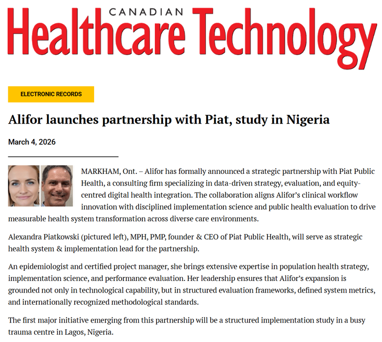 PiatPubHealth's tweet photo. Partnership Announcement 🎉   

Piat Public Health is thrilled to announce a new partnership with Alifor. 

Through this collaboration, we will lead the health system strategy and evaluation of Alifor’s AI-supported clinical workflow platform.   

https://t.co/NIgHxK6Xlo https://t.co/5IGjPhDp21