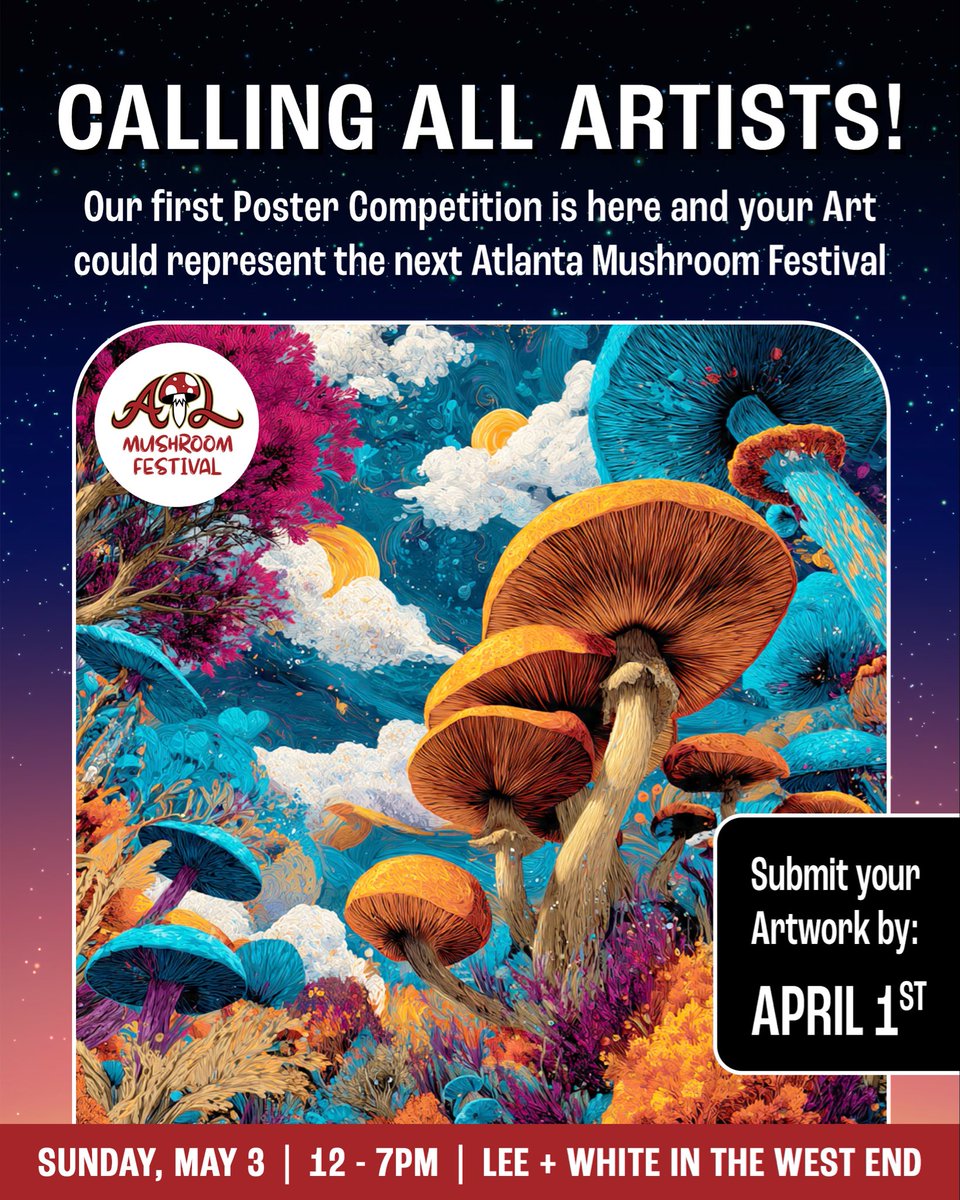 🎨🍄 Artists

Submit your design for the first-ever Atlanta Mushroom Festival Poster Competition

Winning artwork becomes the official poster for our May 3rd Festival

Deadline: April 1

Submit → AtlantaMushroomFestival.com

#AtlantaMushroomFestival
#ATLMushroomFestival
#ATLMushFest