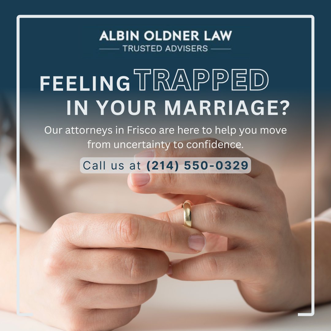 AlbinOldner's tweet photo. Marriage struggles can leave you feeling stuck, uncertain, &amp; overwhelmed. 
Our family law attorneys in Frisco provide compassionate guidance &amp; strong representation in matters of divorce and support. 
📞(214) 550-0329

#FriscoLawyer #CollinCountyLawyer #FriscoDivorceAttorney https://t.co/DlZnTUtXGF
