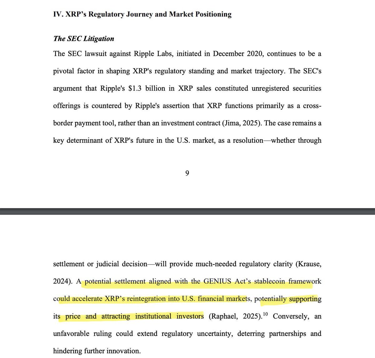 The GENIUS Act 🤝 XRP 

“For XRP, this regulatory clarity could AMPLIFY its utility since RLUSD transactions on the XRPL already account for over 95% of stablecoin activity on the ledger, with each transaction requiring XRP for fee payments a mechanism that reduces XRP's