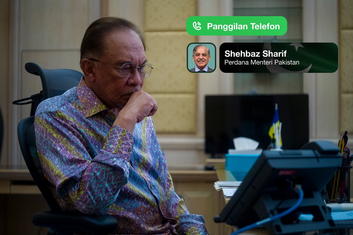 Petang tadi, saya menerima panggilan telefon daripada Perdana Menteri Pakistan, Shehbaz Sharif, dan kami bertukar pandangan berhubung perkembangan di Asia Barat.

Kami berkongsi kebimbangan terhadap situasi yang semakin meruncing susulan serangan rejim Zionis Israel dan Amerika