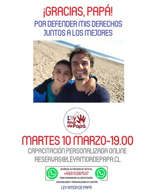 AmordePapa's tweet photo. ¡VAMOS CON TODO! Ahora lo esperamos a usted, escríbanos al mail: reservas@leyamordepapa.cl y/o MENSAJE de TEXTO al WhatsApp +56 9 51387537

DEFIENDA SUS DERECHOS AL LADO DE QUIENES HICIERON REALIDAD la #LEYAMORDEPAPÁ

¿Qué espera para sumarse a la causa MÁS linda de todas? https://t.co/9MXRvXzq0e