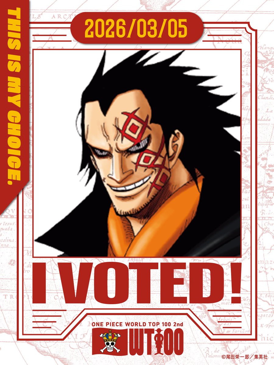 The 2nd Global ONE PIECE Character Popularity Contest

I voted for “TOP 1 IN THE VERSE”!
onepiecewt100-2026.com/en/vote/share/…

#ONEPIECE #ONEPIECE_WT100