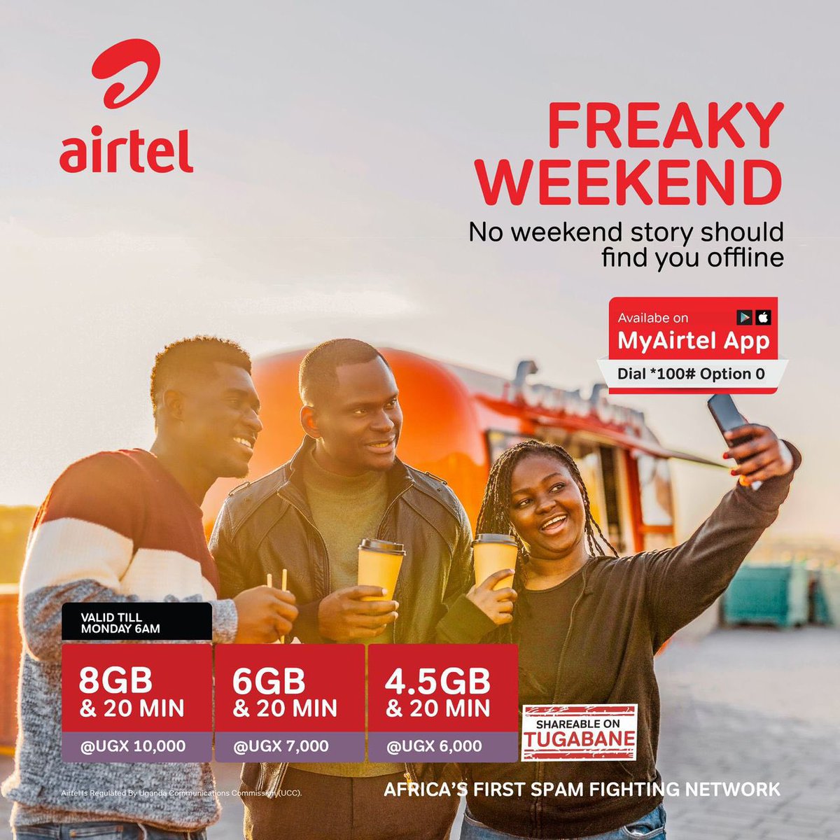Baram_256's tweet photo. With @Airtel_Ug, the Weeknd starts today. Buy a weekend bundle without losing focus on what matters this holy season. Dail *100*0# or use the MyAirtel App

#FreakyWeekend https://t.co/cCIIQTODyU