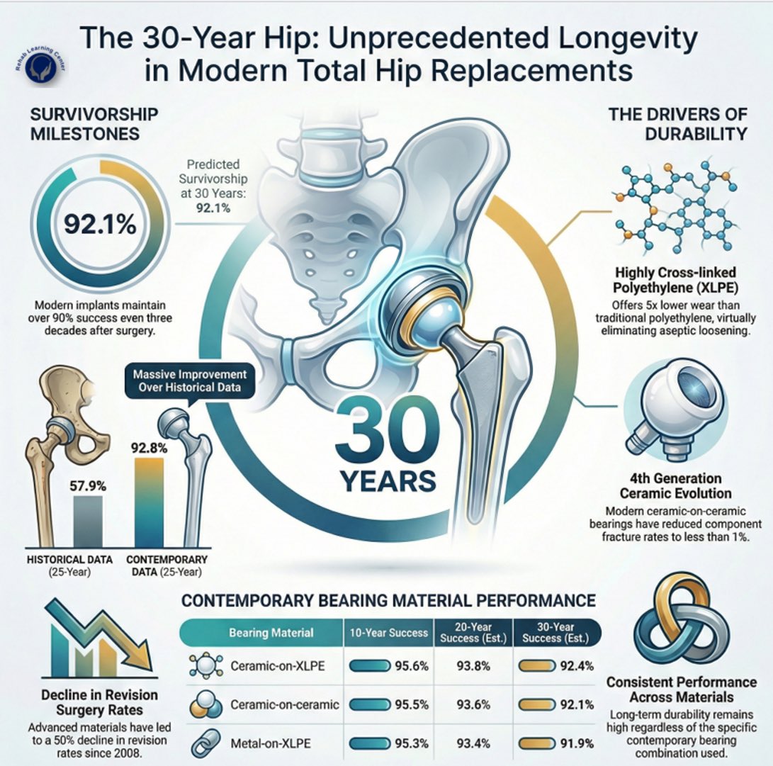 MikeReiman's tweet image. “The ‘life-long’ hip replacement is becoming a reality for most patients. A 92% survivorship at 30 years should fundamentally shift patient counseling and surgical planning, particularly for younger patients who previously feared inevitable, high-risk revisions.”
#hip #athlete